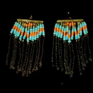 Vintage Topaz/Coral Bead & Brass Native Insp